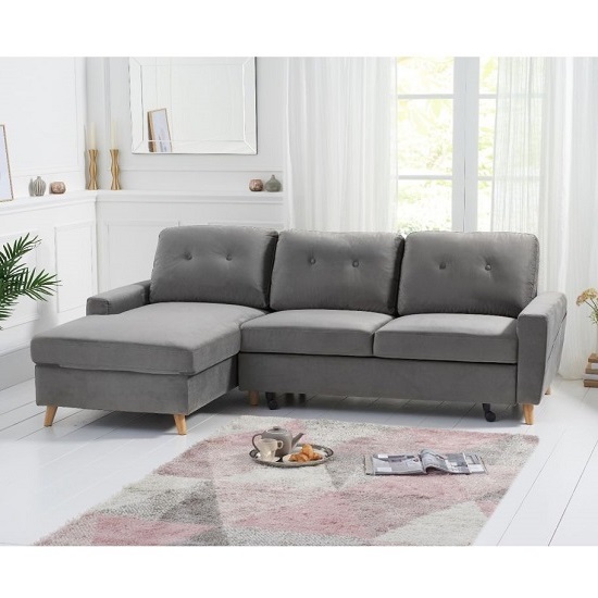Coreen Velvet Left Hand Facing Chaise Sofa Bed In Grey_2